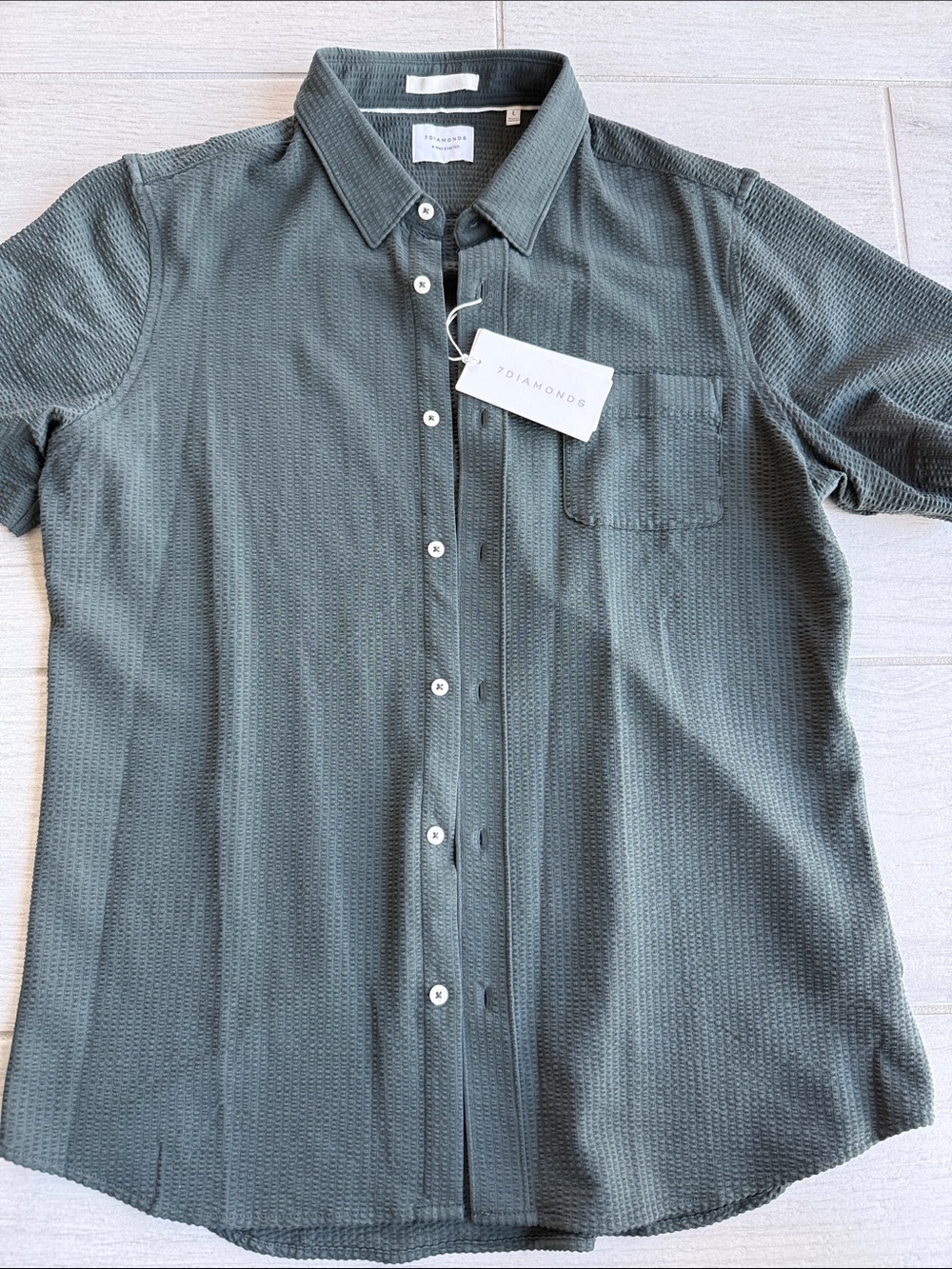 7 Diamonds Men's Short Sleeve Textured Button-Down Shirt - Slate Green